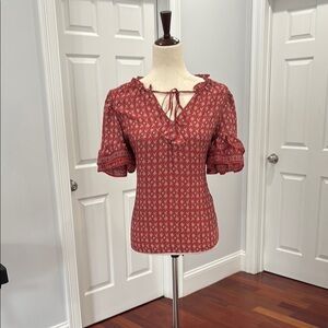 Max Studio Red Tie Front Ruffled Blouse